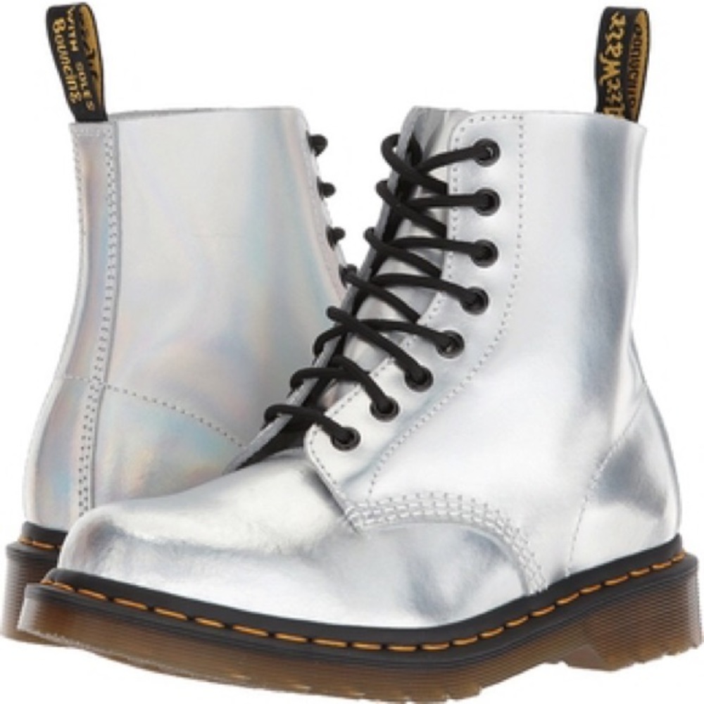 Dr Marten Pascal Ankle Combat Boot Metallic Silver - Picture 2 of 8